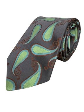 TED BAKER London Silk Tie Paisley Gray Blue Green Designer Statement Modern
